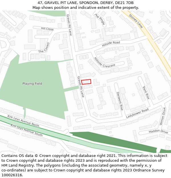 47, GRAVEL PIT LANE, SPONDON, DERBY, DE21 7DB: Location map and indicative extent of plot