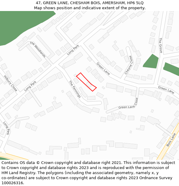 47, GREEN LANE, CHESHAM BOIS, AMERSHAM, HP6 5LQ: Location map and indicative extent of plot