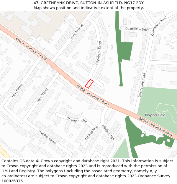 47, GREENBANK DRIVE, SUTTON-IN-ASHFIELD, NG17 2DY: Location map and indicative extent of plot