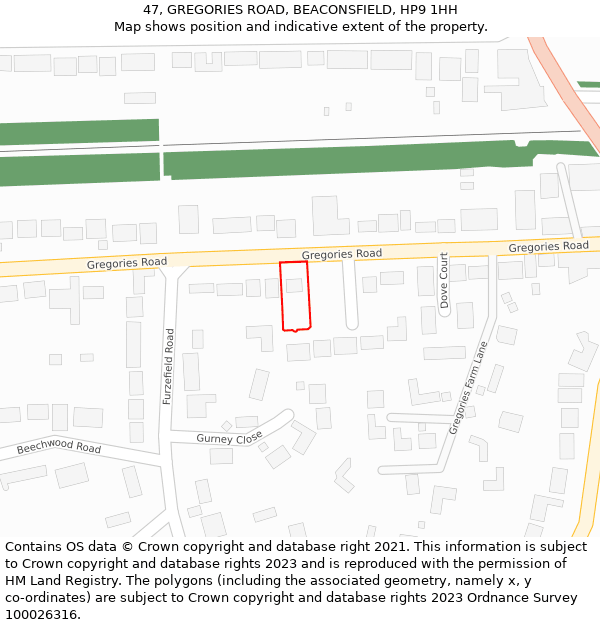 47, GREGORIES ROAD, BEACONSFIELD, HP9 1HH: Location map and indicative extent of plot