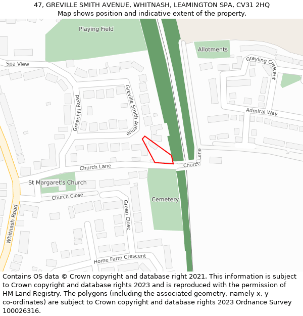 47, GREVILLE SMITH AVENUE, WHITNASH, LEAMINGTON SPA, CV31 2HQ: Location map and indicative extent of plot