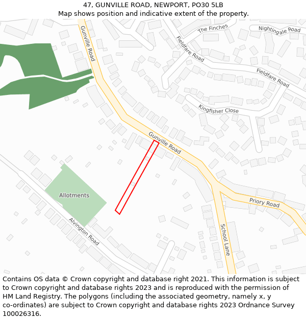 47, GUNVILLE ROAD, NEWPORT, PO30 5LB: Location map and indicative extent of plot