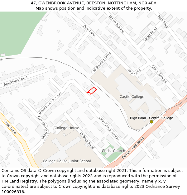 47, GWENBROOK AVENUE, BEESTON, NOTTINGHAM, NG9 4BA: Location map and indicative extent of plot