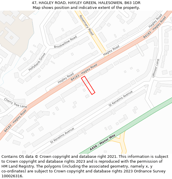 47, HAGLEY ROAD, HAYLEY GREEN, HALESOWEN, B63 1DR: Location map and indicative extent of plot