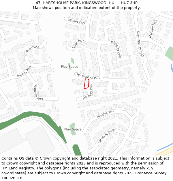47, HARTSHOLME PARK, KINGSWOOD, HULL, HU7 3HP: Location map and indicative extent of plot
