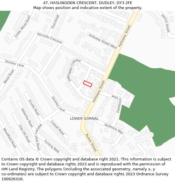 47, HASLINGDEN CRESCENT, DUDLEY, DY3 2FE: Location map and indicative extent of plot
