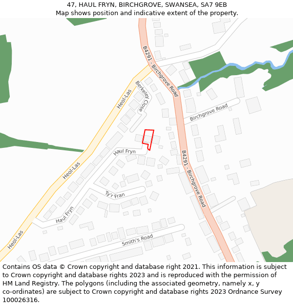 47, HAUL FRYN, BIRCHGROVE, SWANSEA, SA7 9EB: Location map and indicative extent of plot