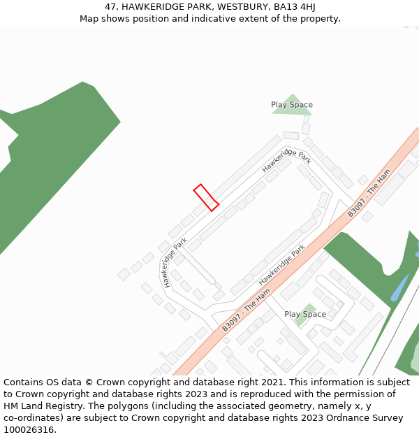 47, HAWKERIDGE PARK, WESTBURY, BA13 4HJ: Location map and indicative extent of plot