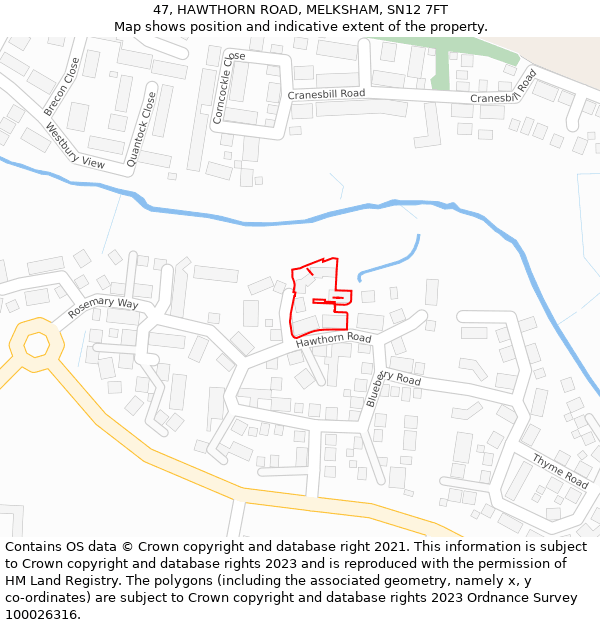 47, HAWTHORN ROAD, MELKSHAM, SN12 7FT: Location map and indicative extent of plot