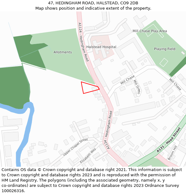 47, HEDINGHAM ROAD, HALSTEAD, CO9 2DB: Location map and indicative extent of plot
