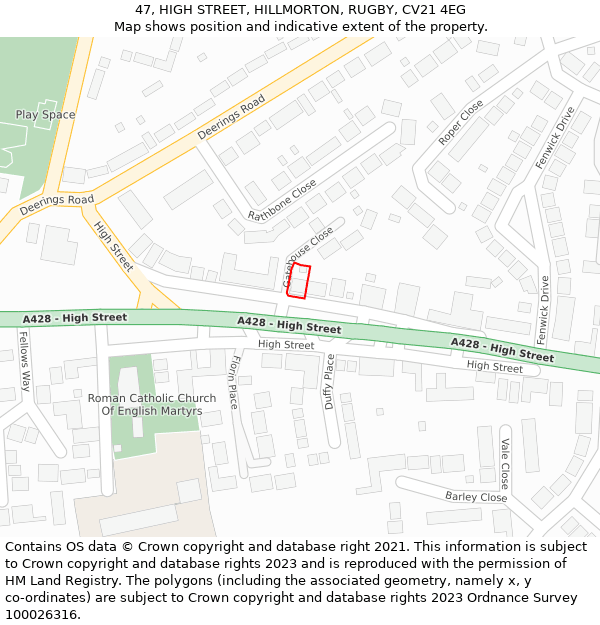 47, HIGH STREET, HILLMORTON, RUGBY, CV21 4EG: Location map and indicative extent of plot