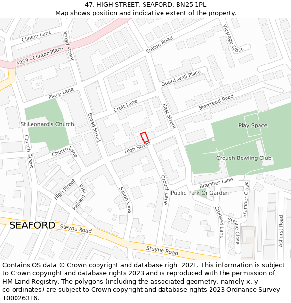 47, HIGH STREET, SEAFORD, BN25 1PL: Location map and indicative extent of plot