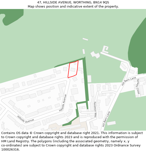 47, HILLSIDE AVENUE, WORTHING, BN14 9QS: Location map and indicative extent of plot