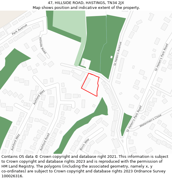 47, HILLSIDE ROAD, HASTINGS, TN34 2JX: Location map and indicative extent of plot