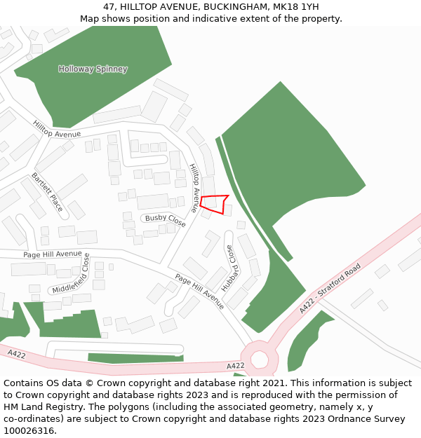 47, HILLTOP AVENUE, BUCKINGHAM, MK18 1YH: Location map and indicative extent of plot