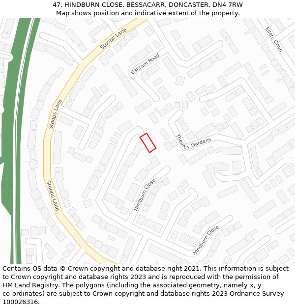 47, HINDBURN CLOSE, BESSACARR, DONCASTER, DN4 7RW: Location map and indicative extent of plot