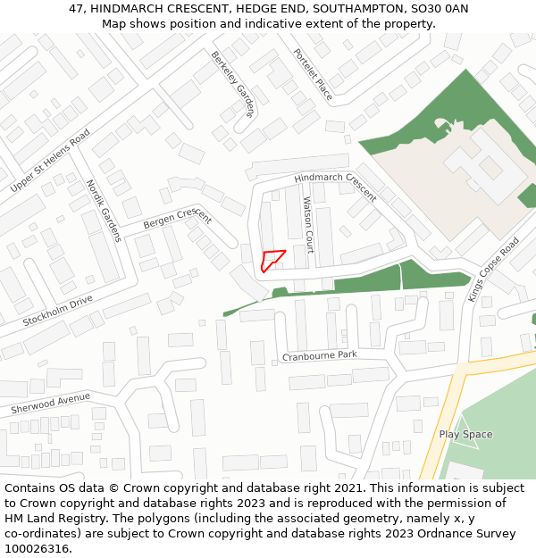 47, HINDMARCH CRESCENT, HEDGE END, SOUTHAMPTON, SO30 0AN: Location map and indicative extent of plot