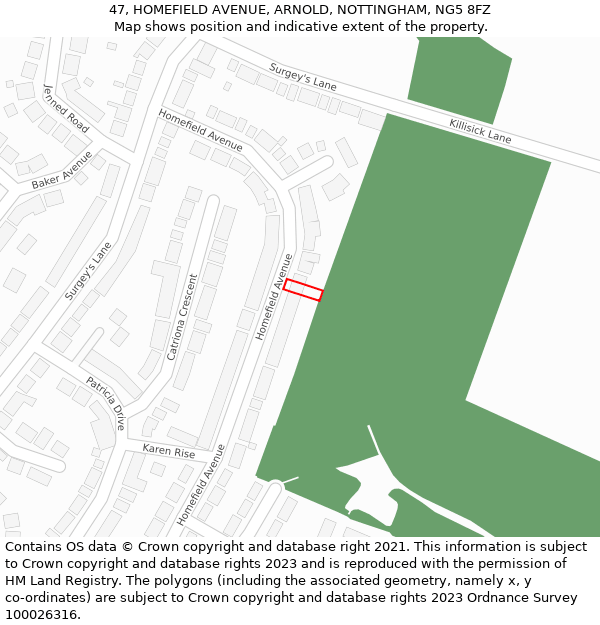 47, HOMEFIELD AVENUE, ARNOLD, NOTTINGHAM, NG5 8FZ: Location map and indicative extent of plot