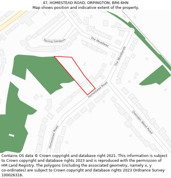 47, HOMESTEAD ROAD, ORPINGTON, BR6 6HN: Location map and indicative extent of plot