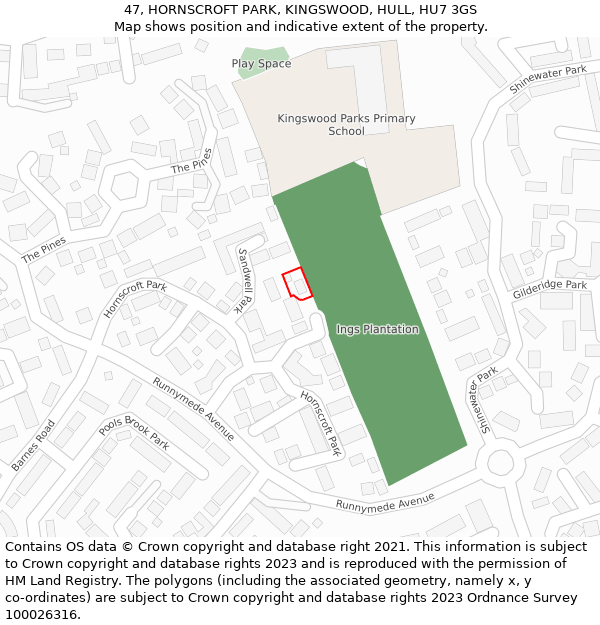 47, HORNSCROFT PARK, KINGSWOOD, HULL, HU7 3GS: Location map and indicative extent of plot