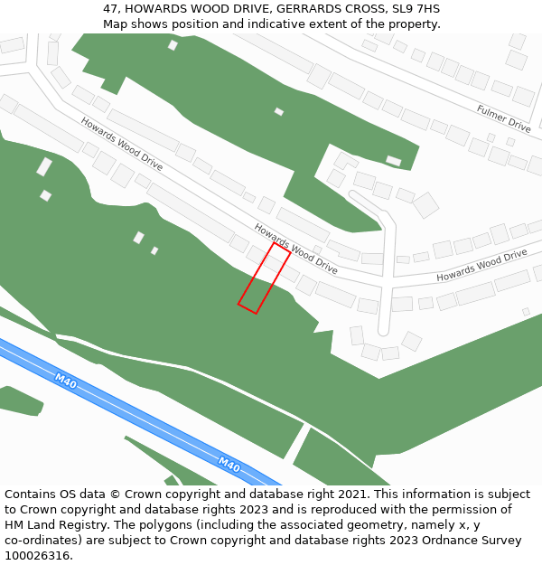 47, HOWARDS WOOD DRIVE, GERRARDS CROSS, SL9 7HS: Location map and indicative extent of plot