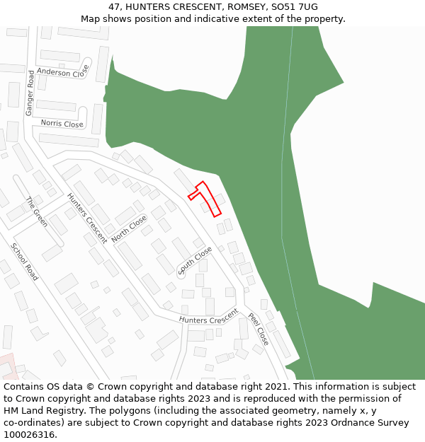 47, HUNTERS CRESCENT, ROMSEY, SO51 7UG: Location map and indicative extent of plot