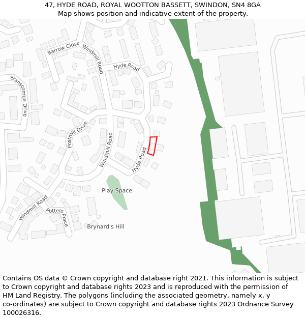 47, HYDE ROAD, ROYAL WOOTTON BASSETT, SWINDON, SN4 8GA: Location map and indicative extent of plot