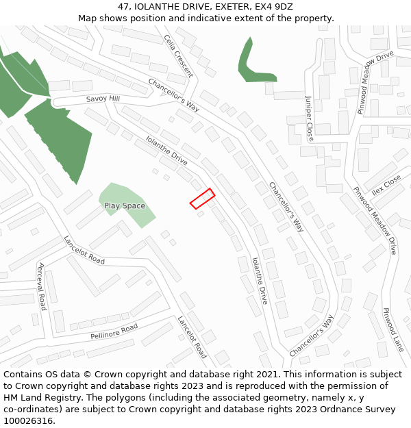 47, IOLANTHE DRIVE, EXETER, EX4 9DZ: Location map and indicative extent of plot