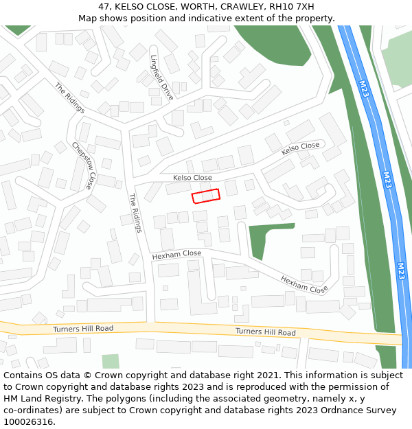 47, KELSO CLOSE, WORTH, CRAWLEY, RH10 7XH: Location map and indicative extent of plot