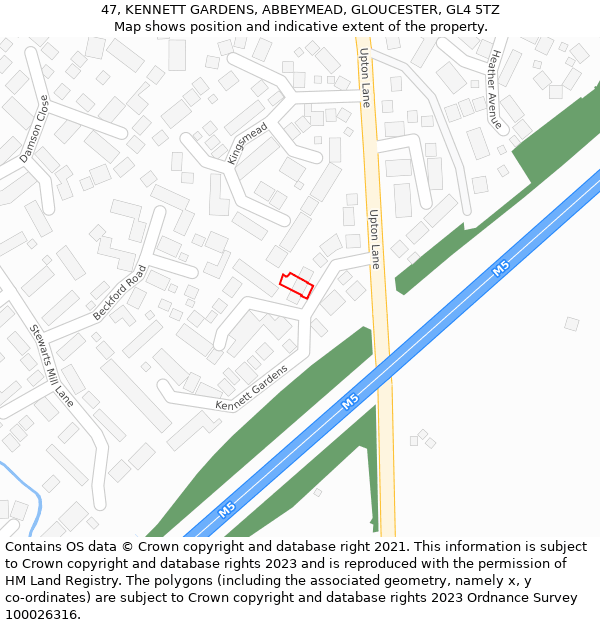 47, KENNETT GARDENS, ABBEYMEAD, GLOUCESTER, GL4 5TZ: Location map and indicative extent of plot