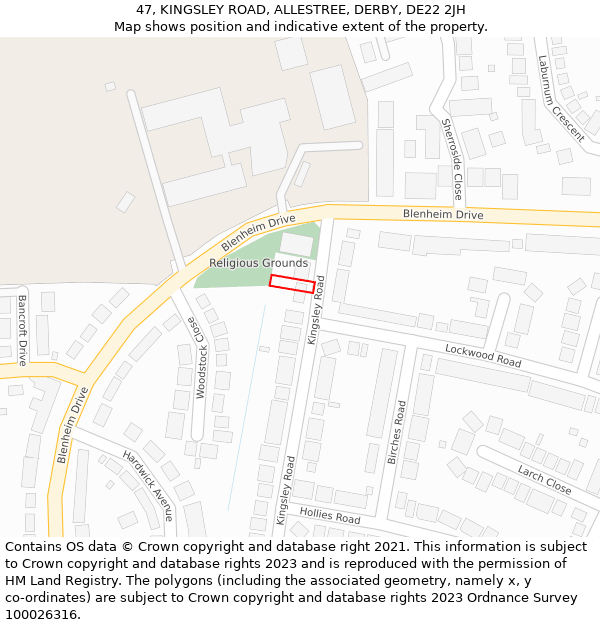 47, KINGSLEY ROAD, ALLESTREE, DERBY, DE22 2JH: Location map and indicative extent of plot