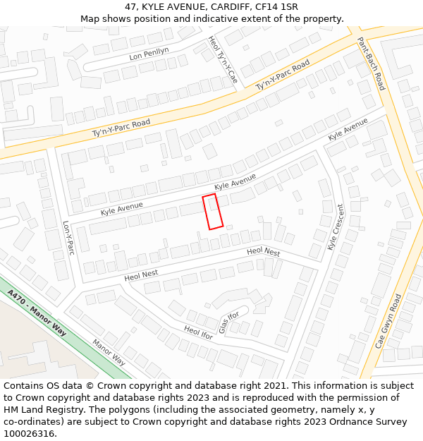 47, KYLE AVENUE, CARDIFF, CF14 1SR: Location map and indicative extent of plot