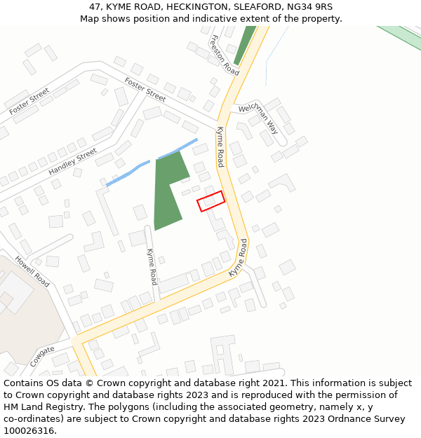 47, KYME ROAD, HECKINGTON, SLEAFORD, NG34 9RS: Location map and indicative extent of plot