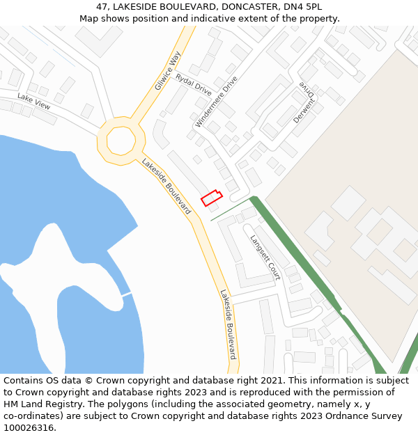 47, LAKESIDE BOULEVARD, DONCASTER, DN4 5PL: Location map and indicative extent of plot