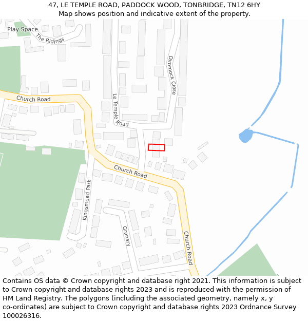 47, LE TEMPLE ROAD, PADDOCK WOOD, TONBRIDGE, TN12 6HY: Location map and indicative extent of plot