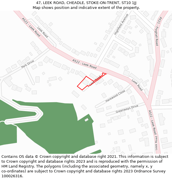47, LEEK ROAD, CHEADLE, STOKE-ON-TRENT, ST10 1JJ: Location map and indicative extent of plot