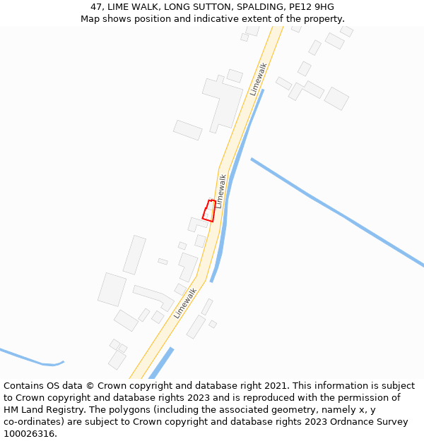 47, LIME WALK, LONG SUTTON, SPALDING, PE12 9HG: Location map and indicative extent of plot