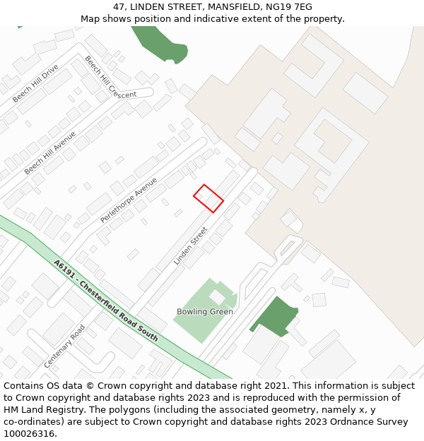 47, LINDEN STREET, MANSFIELD, NG19 7EG: Location map and indicative extent of plot