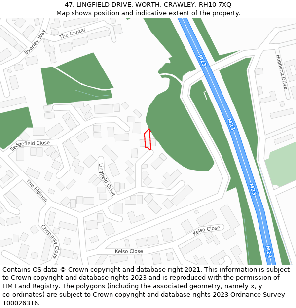 47, LINGFIELD DRIVE, WORTH, CRAWLEY, RH10 7XQ: Location map and indicative extent of plot