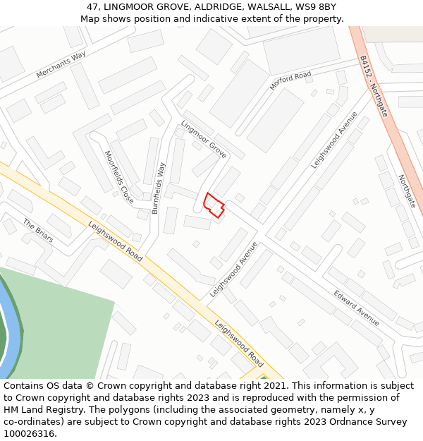 47, LINGMOOR GROVE, ALDRIDGE, WALSALL, WS9 8BY: Location map and indicative extent of plot