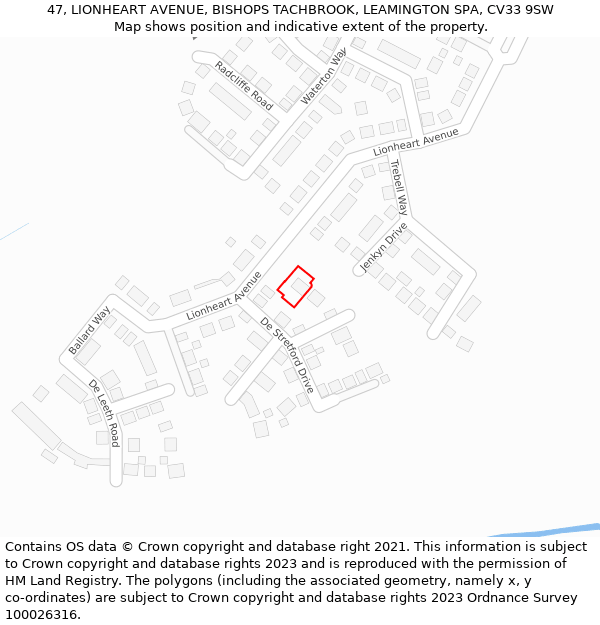 47, LIONHEART AVENUE, BISHOPS TACHBROOK, LEAMINGTON SPA, CV33 9SW: Location map and indicative extent of plot