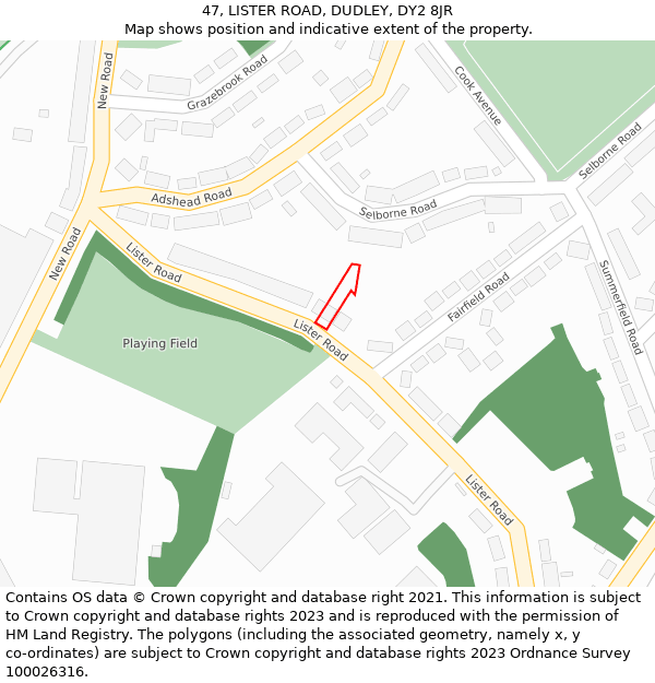 47, LISTER ROAD, DUDLEY, DY2 8JR: Location map and indicative extent of plot