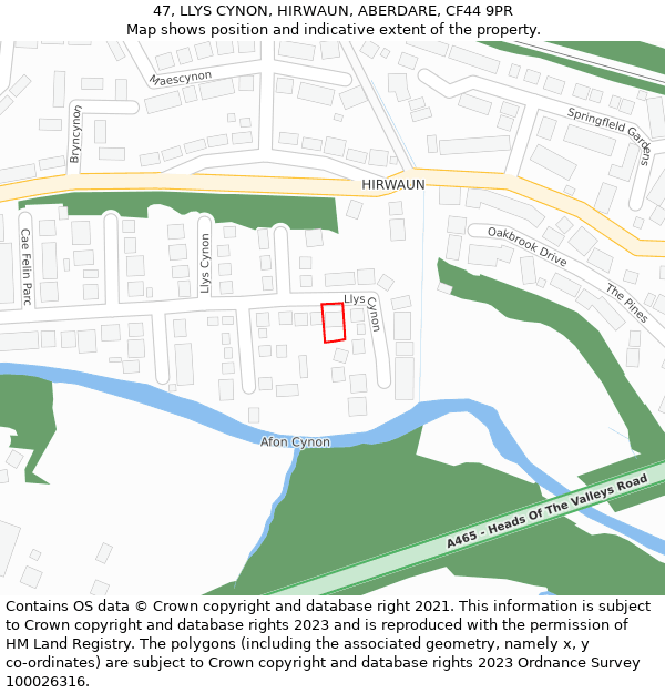 47, LLYS CYNON, HIRWAUN, ABERDARE, CF44 9PR: Location map and indicative extent of plot