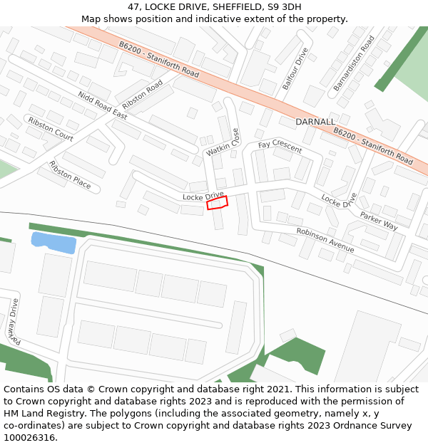 47, LOCKE DRIVE, SHEFFIELD, S9 3DH: Location map and indicative extent of plot