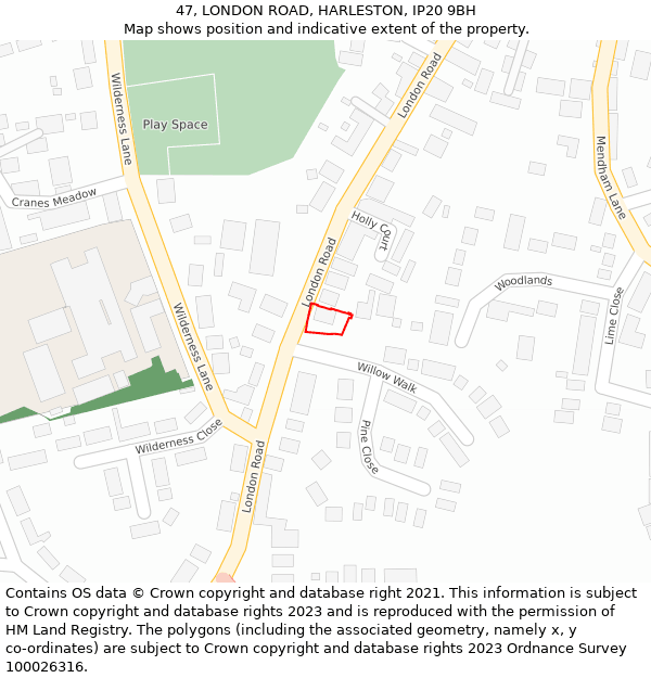 47, LONDON ROAD, HARLESTON, IP20 9BH: Location map and indicative extent of plot