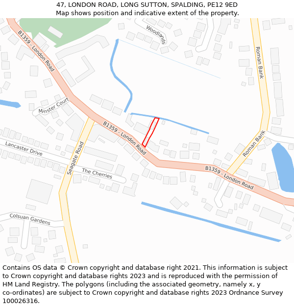 47, LONDON ROAD, LONG SUTTON, SPALDING, PE12 9ED: Location map and indicative extent of plot