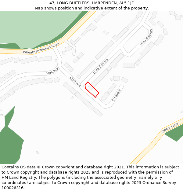 47, LONG BUFTLERS, HARPENDEN, AL5 1JF: Location map and indicative extent of plot