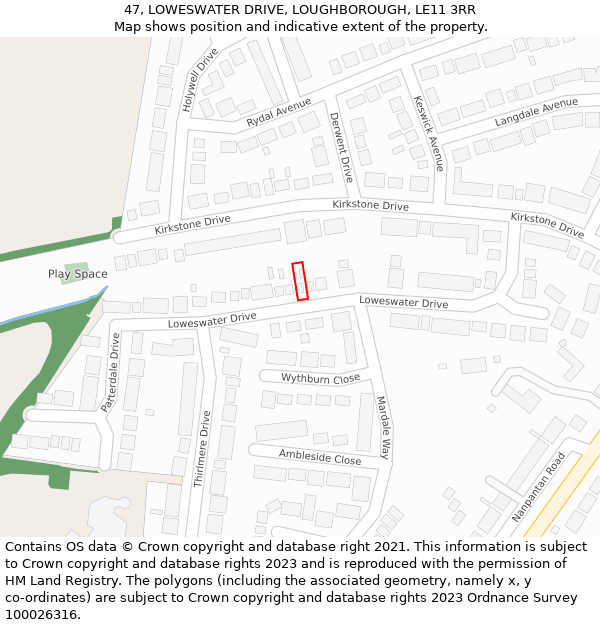47, LOWESWATER DRIVE, LOUGHBOROUGH, LE11 3RR: Location map and indicative extent of plot
