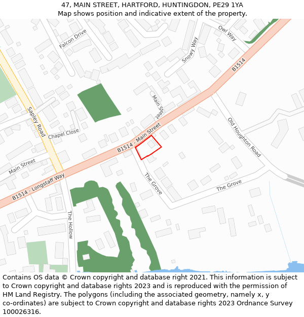 47, MAIN STREET, HARTFORD, HUNTINGDON, PE29 1YA: Location map and indicative extent of plot