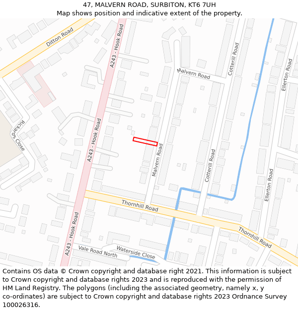 47, MALVERN ROAD, SURBITON, KT6 7UH: Location map and indicative extent of plot